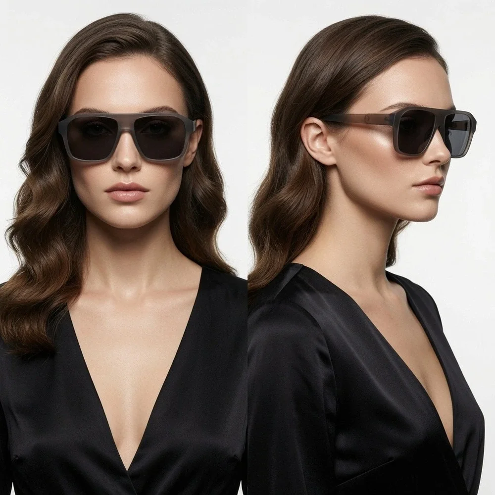 Womens Sunglasses Matte Translucent Grey Square Frame Fashion Designer Lentes